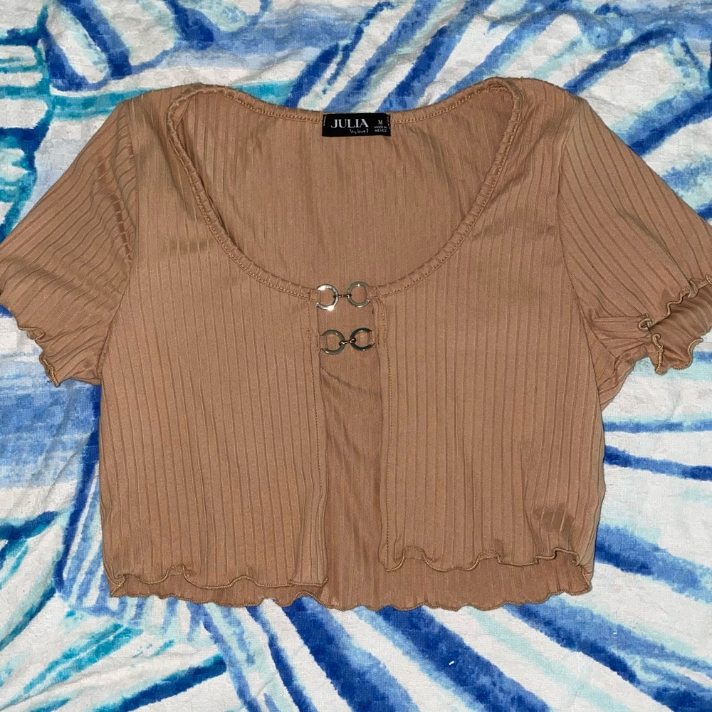 Nude Open Front Silver Loop Crop Top